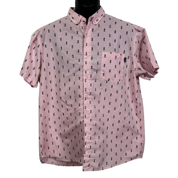 Molokai Surf Aloha Pink Pineapples‎ Cotton Short Sleeve Shirt Mens - Picture 1 of 6